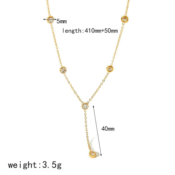 304 Stainless Steel 18K Gold Plated Simple Style Classic Style Plating Inlay Round Zircon Bracelets Necklace