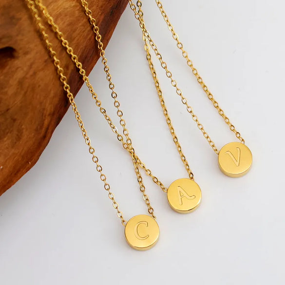 304 Stainless Steel 18K Gold Plated Simple Style Classic Style Plating Round Letter Letter Pendant Necklace