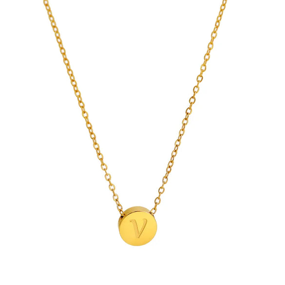 304 Stainless Steel 18K Gold Plated Simple Style Classic Style Plating Round Letter Letter Pendant Necklace