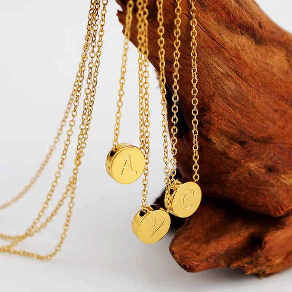 304 Stainless Steel 18K Gold Plated Simple Style Classic Style Plating Round Letter Letter Pendant Necklace