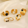 304 Stainless Steel 18K Gold Plated Vintage Style Enamel Round Open Rings