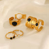 304 Stainless Steel 18K Gold Plated Vintage Style Enamel Round Open Rings
