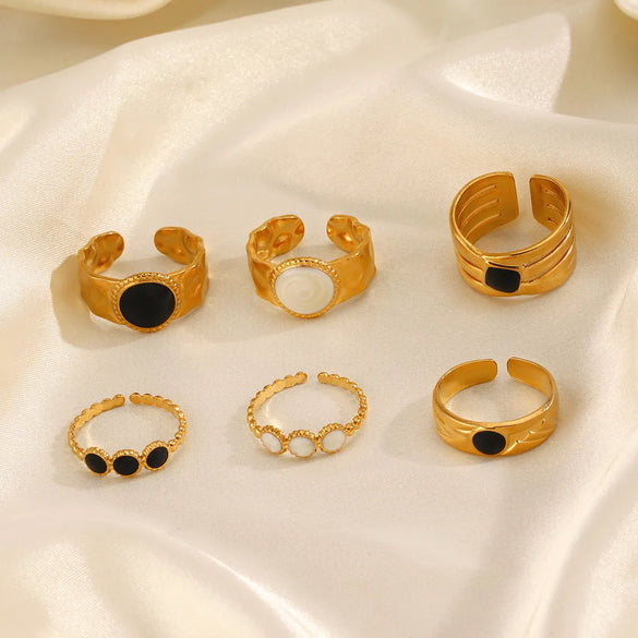 304 Stainless Steel 18K Gold Plated Vintage Style Enamel Round Open Rings