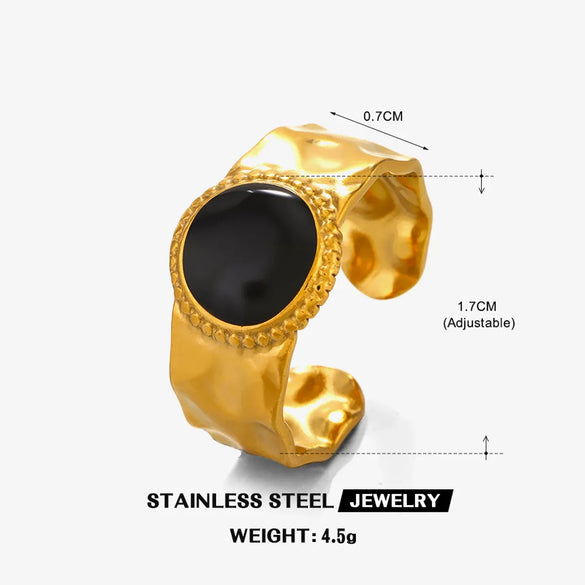 304 Stainless Steel 18K Gold Plated Vintage Style Enamel Round Open Rings