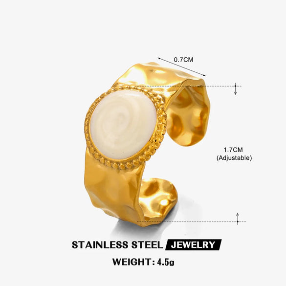 304 Stainless Steel 18K Gold Plated Vintage Style Enamel Round Open Rings