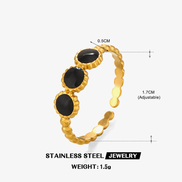 304 Stainless Steel 18K Gold Plated Vintage Style Enamel Round Open Rings