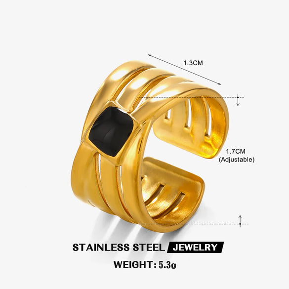 304 Stainless Steel 18K Gold Plated Vintage Style Enamel Round Open Rings