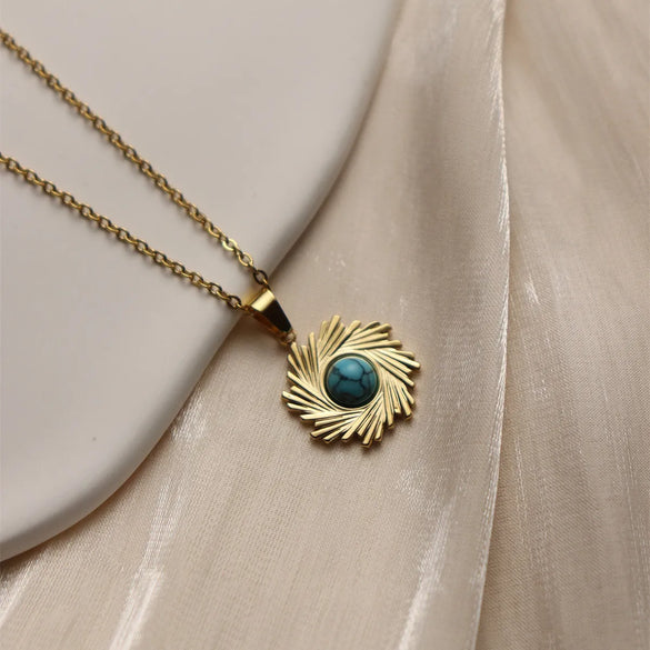 304 Stainless Steel 18K Gold Plated Vintage Style French Style Inlay Sun Oval Water Droplets Natural Stone