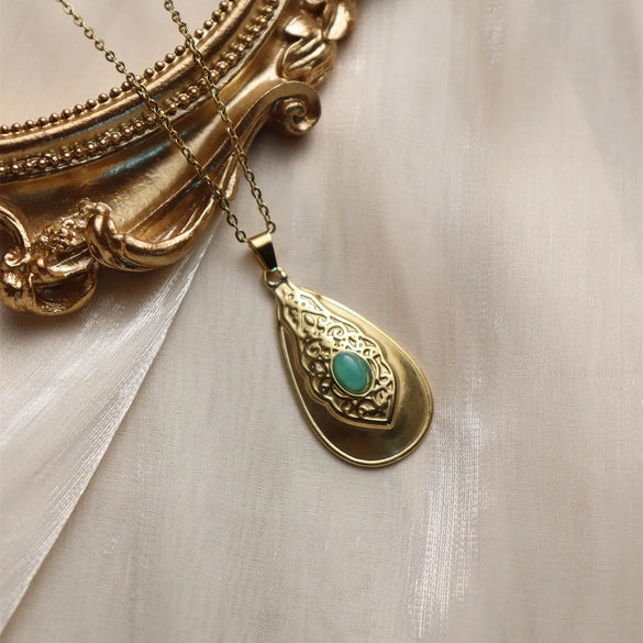 304 Stainless Steel 18K Gold Plated Vintage Style French Style Inlay Sun Oval Water Droplets Natural Stone