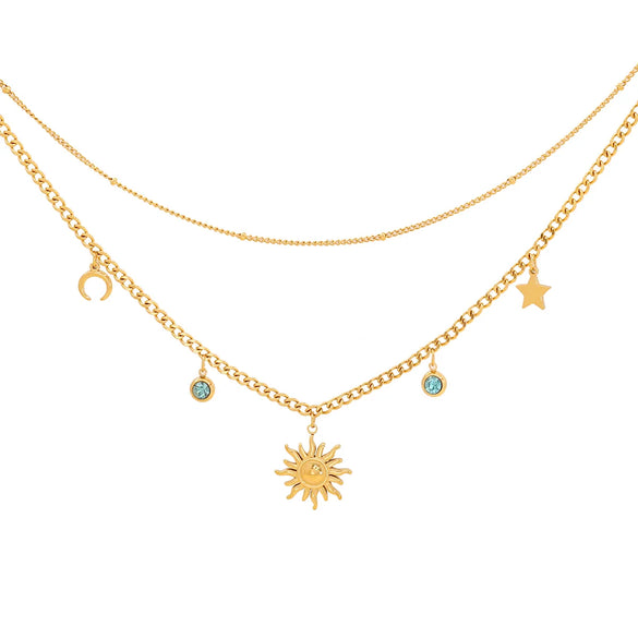 304 Stainless Steel Copper 18K Gold Plated Flowers Inlay Flower Shell Glass Double Layer Necklaces