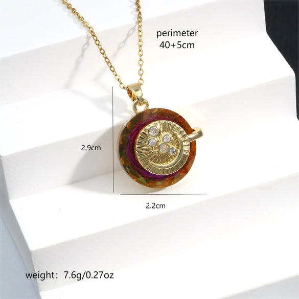 304 Stainless Steel Copper 18K Gold Plated Inlay Star Moon Crystal Zircon Pendant Necklace