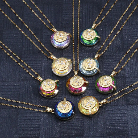 304 Stainless Steel Copper 18K Gold Plated Inlay Star Moon Crystal Zircon Pendant Necklace