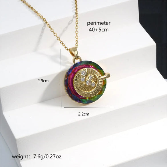 304 Stainless Steel Copper 18K Gold Plated Inlay Star Moon Crystal Zircon Pendant Necklace