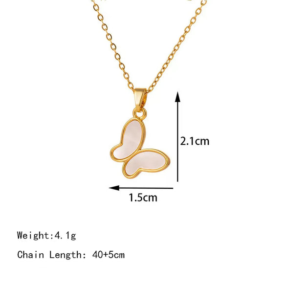 304 Stainless Steel Copper 18K Gold Plated K Gold Plated Cute Inlay Flower Butterfly Acrylic Shell Zircon Pendant Necklace