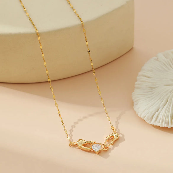 304 Stainless Steel Copper 18K Gold Plated Plating Heart Shape Pendant Necklace