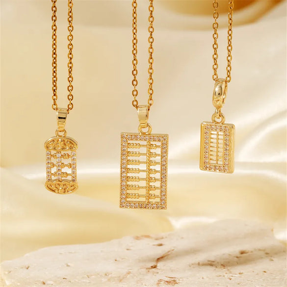304 Stainless Steel Copper K Gold Plated Elegant Vintage Style Artistic Plating Inlay Abacus Zircon Pendant Necklace