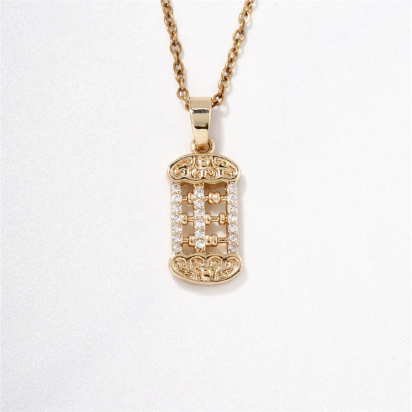304 Stainless Steel Copper K Gold Plated Elegant Vintage Style Artistic Plating Inlay Abacus Zircon Pendant Necklace