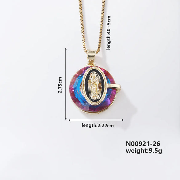 304 Stainless Steel Copper K Gold Plated Inlay Portrait Crystal Pendant Necklace