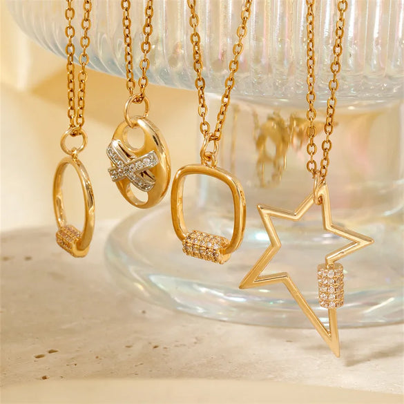 304 Stainless Steel Copper K Gold Plated Rhodium Plated Basic Simple Style Classic Style Inlay Irregular Star Zircon Pendant Necklace