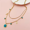304 Stainless Steel Gold Plated Casual Hawaiian Beach Inlay Sun Leaves Eye Turquoise Pendant Necklace