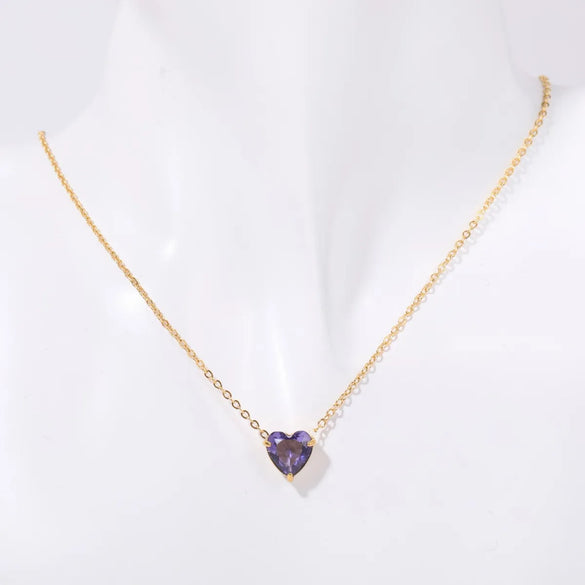 201 Stainless Steel 304 Stainless Steel Glass Gold Plated Simple Style Plating Inlay Heart Shape Birthstone Pendant Necklace