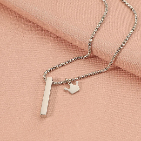 Wholesale Jewelry Hip-Hop Beach Commute Customization Laser Engraving Crown Rectangle 304 Stainless Steel Pendant Necklace