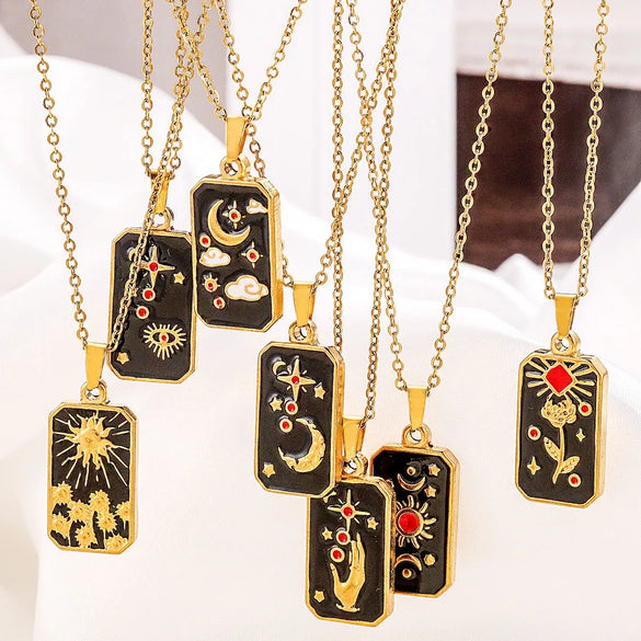 Wholesale Jewelry Hip-Hop Retro Color Block 304 Stainless Steel Pendant Necklace