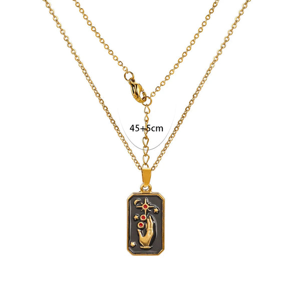 Wholesale Jewelry Hip-Hop Retro Color Block 304 Stainless Steel Pendant Necklace
