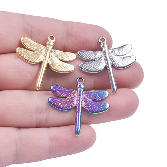 304 Stainless Steel Hip-Hop Retro Plating Dragonfly Pendant Necklace