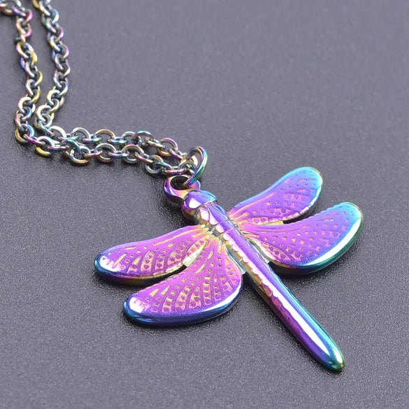 304 Stainless Steel Hip-Hop Retro Plating Dragonfly Pendant Necklace