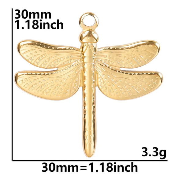 304 Stainless Steel Hip-Hop Retro Plating Dragonfly Pendant Necklace
