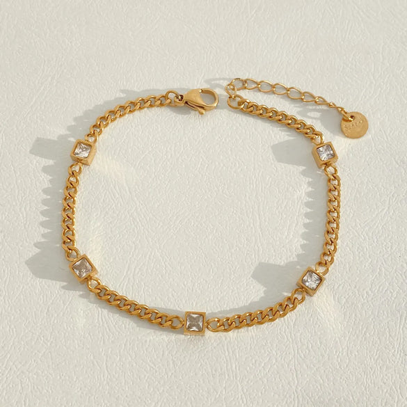 IG Style Modern Style Square Solid Color 304 Stainless Steel 16K Gold Plated White Gold Plated Gold Plated Zircon Bracelets In Bulk