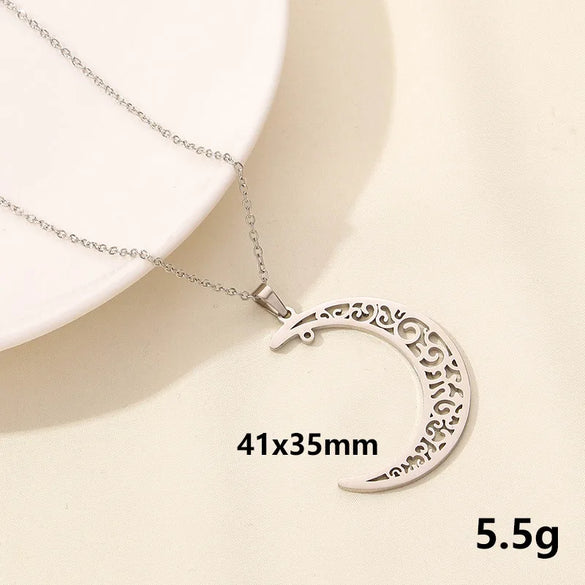304 Stainless Steel IG Style Plating Hollow Out Star Moon Pendant Necklace