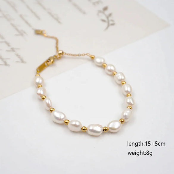 304 Stainless Steel Natural Stone Freshwater Pearl Gold Plated Preppy Style Beach Simple Style Beaded Patchwork Color Block Bracelets