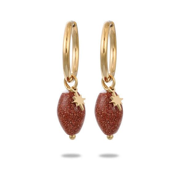 304 Stainless Steel Natural Stone Simple Style Plating Geometric Star Drop Earrings