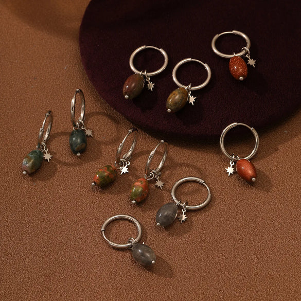 304 Stainless Steel Natural Stone Simple Style Plating Geometric Star Drop Earrings