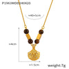 304 Stainless Steel Rhinestone Tiger Eye 18K Gold Plated Retro French Style Artistic Beaded Plating Scallop Oval Shell Rhinestones Pendant Necklace