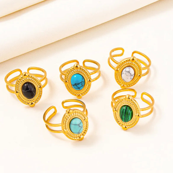 304 Stainless Steel Simple Style Classic Style Inlay Round Artificial Gemstones Rings