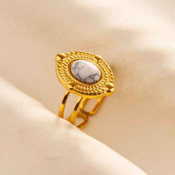 304 Stainless Steel Simple Style Classic Style Inlay Round Artificial Gemstones Rings