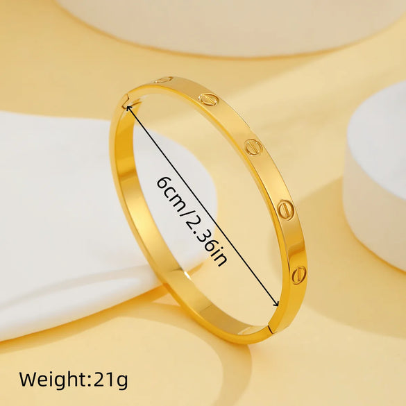 Simple Style Solid Color 304 Stainless Steel 18K Gold Plated Rhinestones Bangle In Bulk