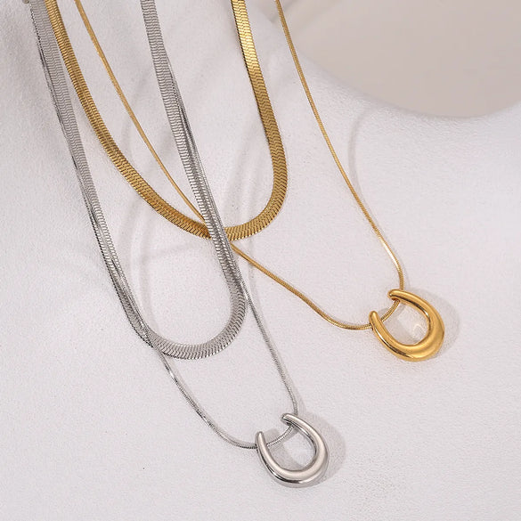 304 Stainless Steel Solid Color Layered Necklaces