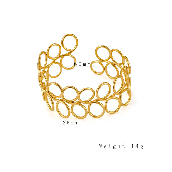 Vintage Style Roman Style Stripe Leaves Flower 304 Stainless Steel 18K Gold Plated Bangle In Bulk