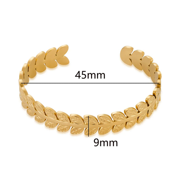 Vintage Style Roman Style Stripe Leaves Flower 304 Stainless Steel 18K Gold Plated Bangle In Bulk