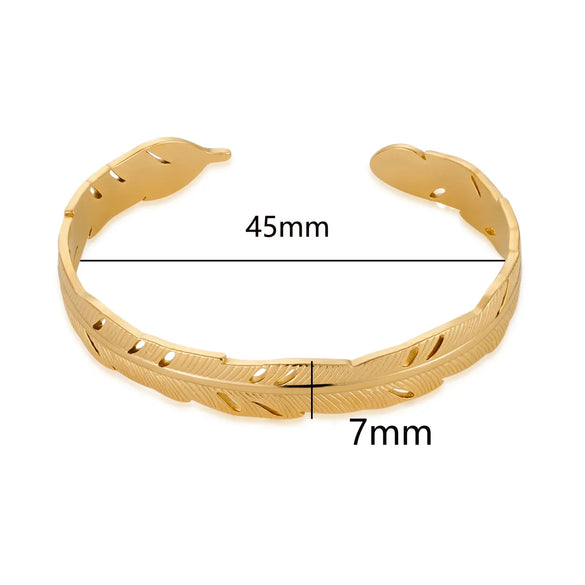 Vintage Style Roman Style Stripe Leaves Flower 304 Stainless Steel 18K Gold Plated Bangle In Bulk