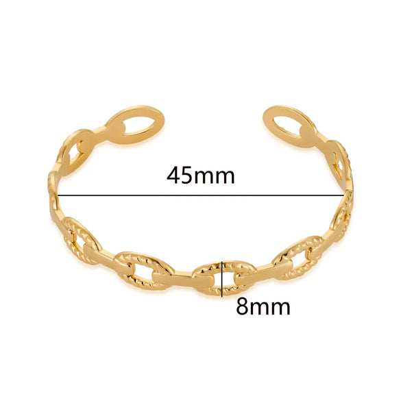 Vintage Style Roman Style Stripe Leaves Flower 304 Stainless Steel 18K Gold Plated Bangle In Bulk