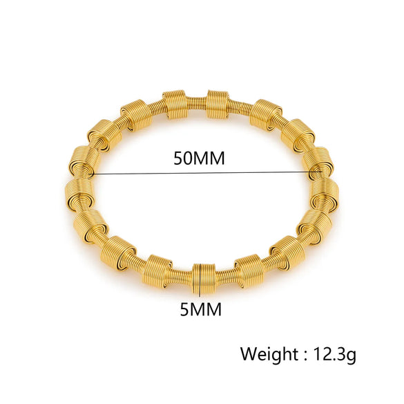 Vintage Style Roman Style Stripe Leaves Flower 304 Stainless Steel 18K Gold Plated Bangle In Bulk