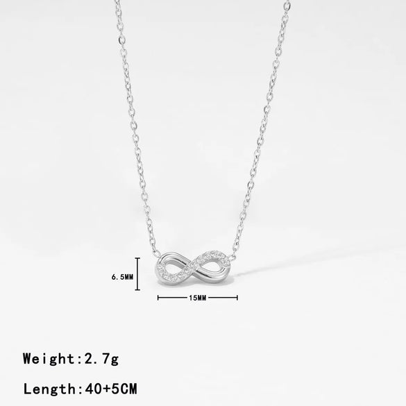 304 Stainless Steel White Gold Plated Gold Plated Casual Simple Style Inlay Infinity Artificial Diamond Pendant Necklace
