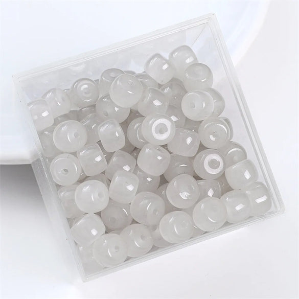 30pcs 8 * 6mm 8 * 7mm Hole 1~1.9mm Glass Solid Color Beads