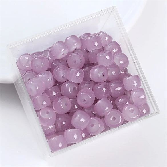 30pcs 8 * 6mm 8 * 7mm Hole 1~1.9mm Glass Solid Color Beads
