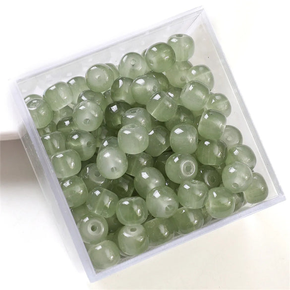 30pcs 8 * 6mm 8 * 7mm Hole 1~1.9mm Glass Solid Color Beads